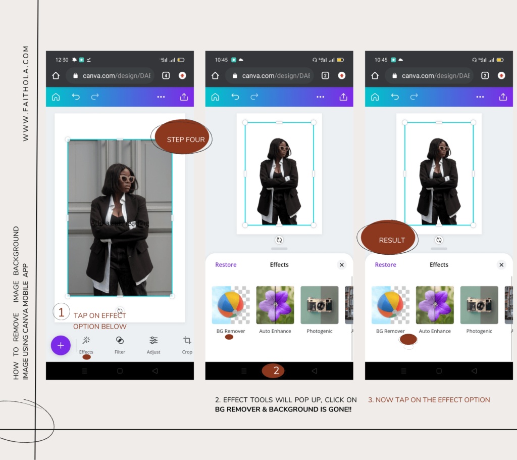 How to upload an image to canva and use the Canva Background removal tool on Canva Mobile app