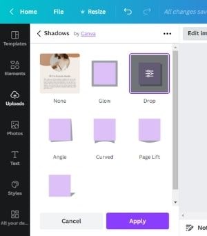 how to add drop shadow in Canva - Canva tips and tricks