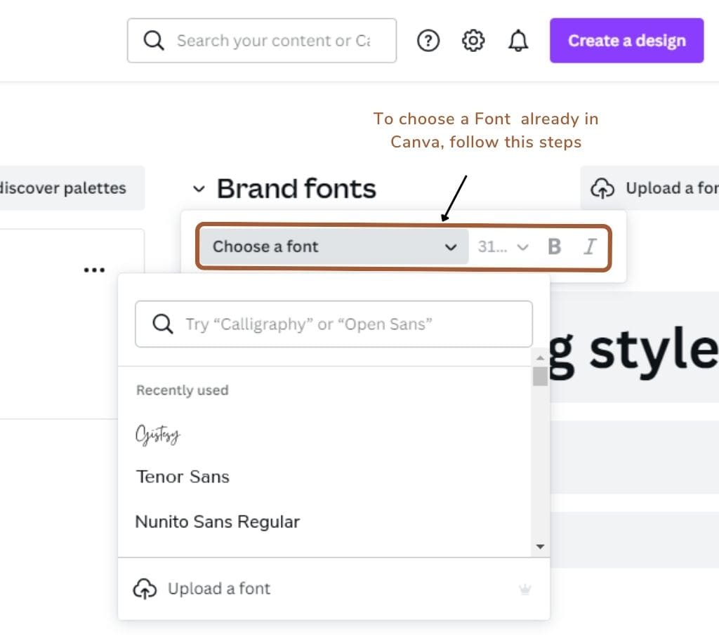 How to Upload to select and add Canva fonts to brand kit