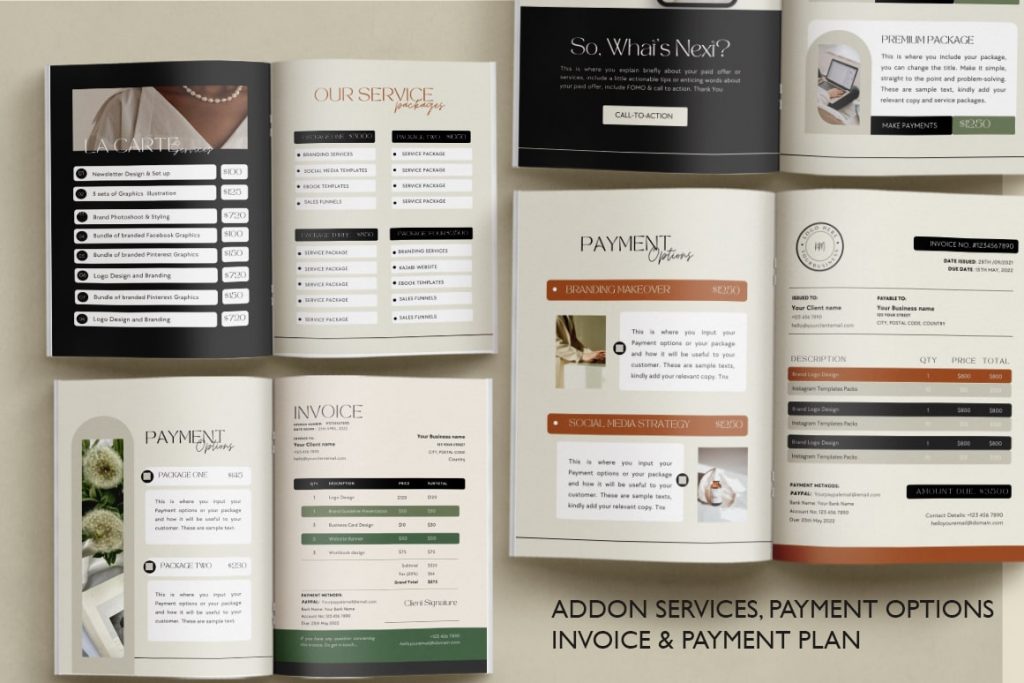 New client welcome packet design canva template - Payments options and invoice page