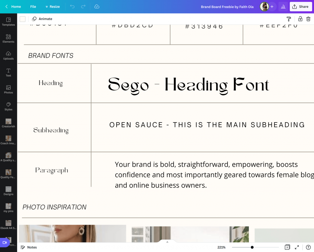 font and typography for brand board