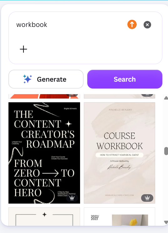 How to Create a Digitally Fillable Workbook in Canva 2 Canva template search results showing workbook templates available for customization inside Canva